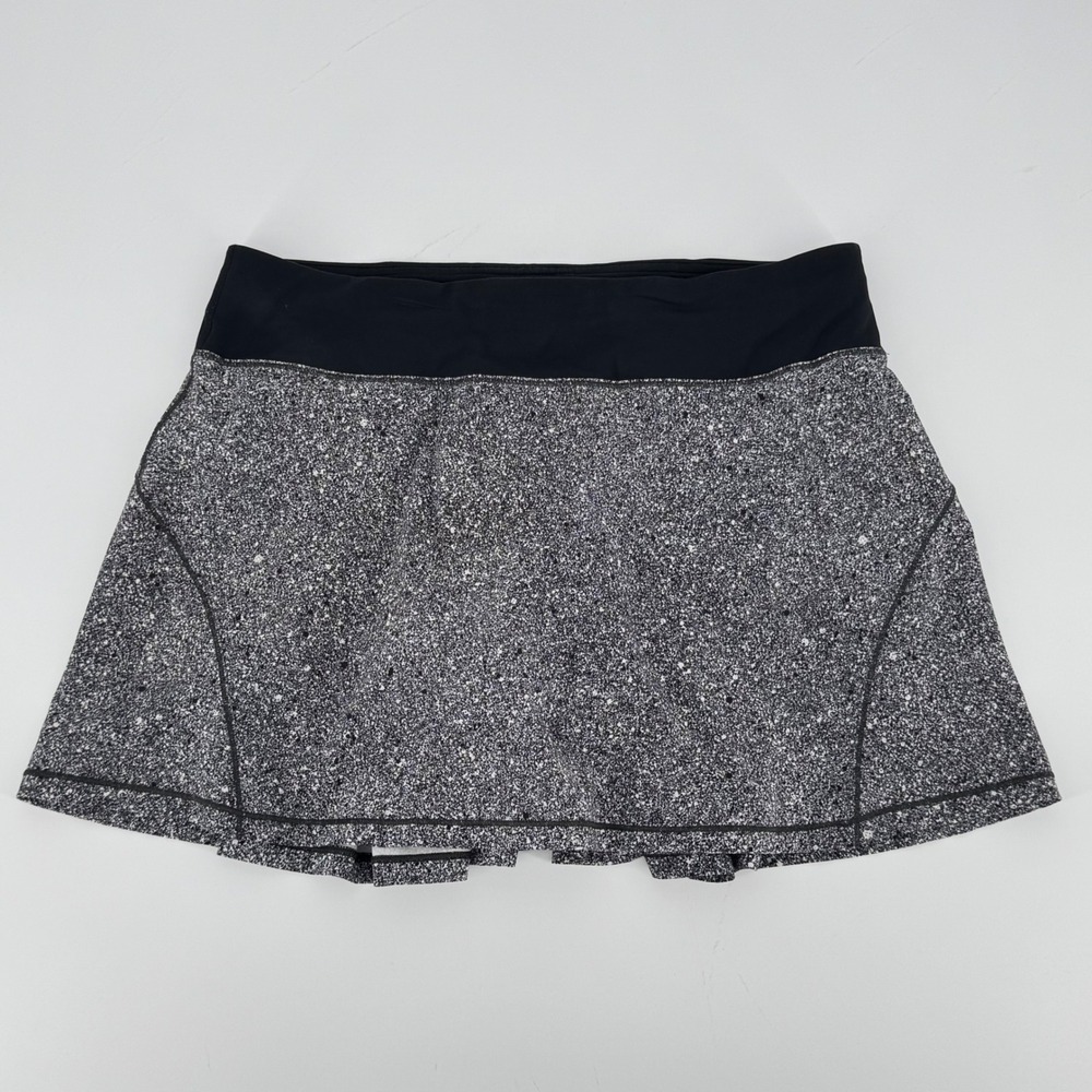 Lululemon Pace Rival Skirt Tall 15" Black White Speckle Pleated Skort Size‎ 8